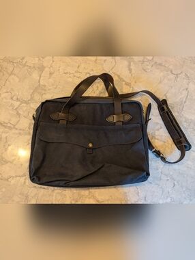Filsons Leather Men's Navy Canvas Briefcase Tablet Bag